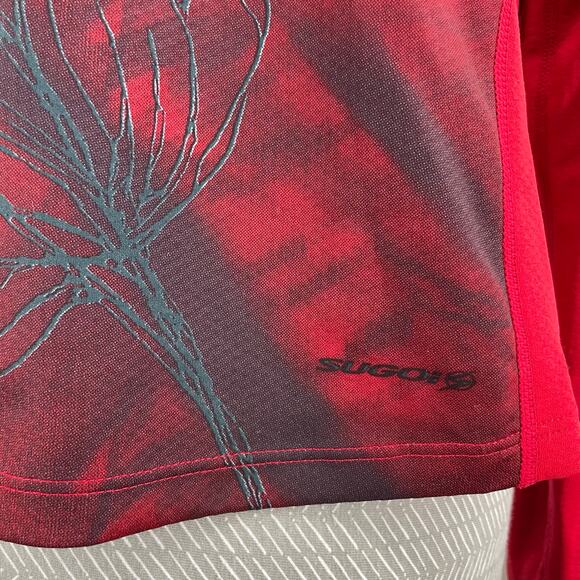 Sugoi Red Cycling Top Flowers Long Sleeve Mock Neck Pullover Athletic Tee Size M - Picture 5 of 10